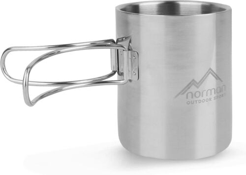 normani Doppelwandige Edelstahl-Tasse mit Faltgriff 250 ml Oklahoma, Silber