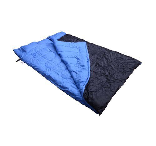 Outsunny Doppelschlafsack mit Kissen blau, schwarz 1,9 x 1,5 m (LxB),